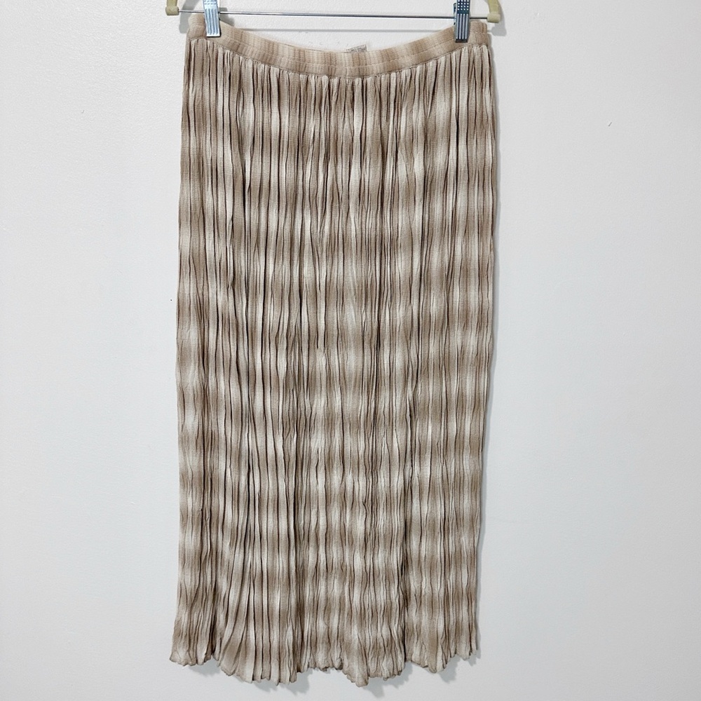 Vintage 90s Express Taupe Plaid Crinkle Rayon Blend Maxi Skirt Size Small